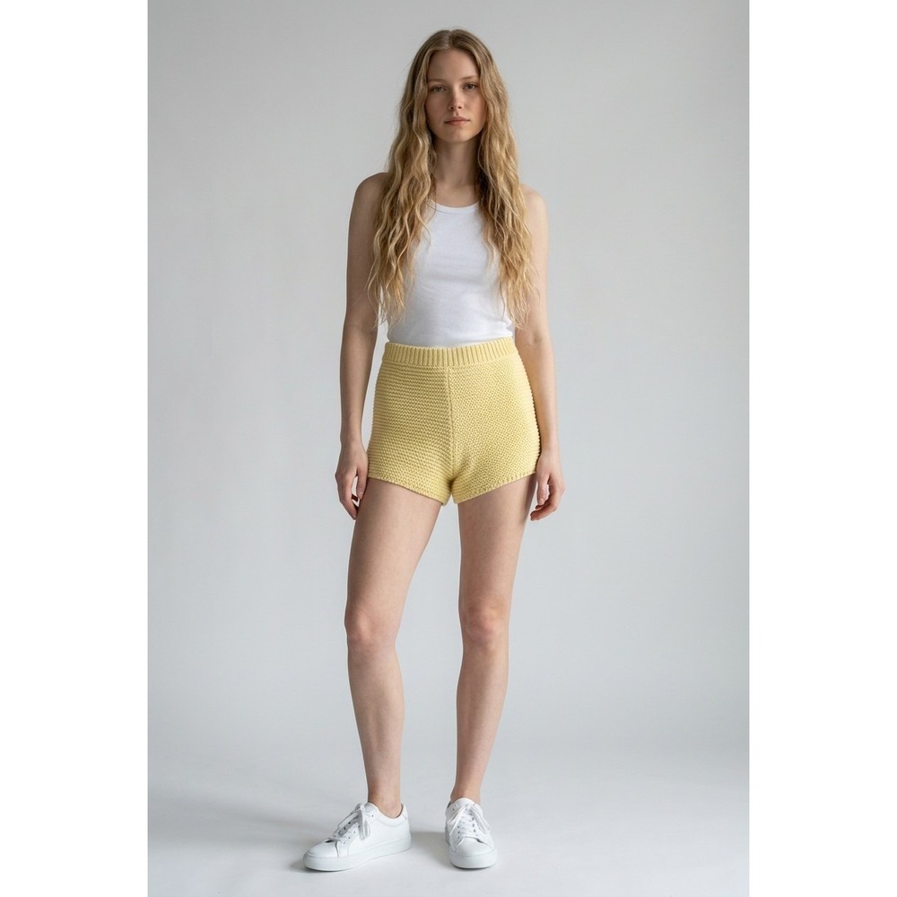 Sabo Skirt Butter Yellow Chunky Knit Lounge Shorts High Rise Elastic Waist S/M